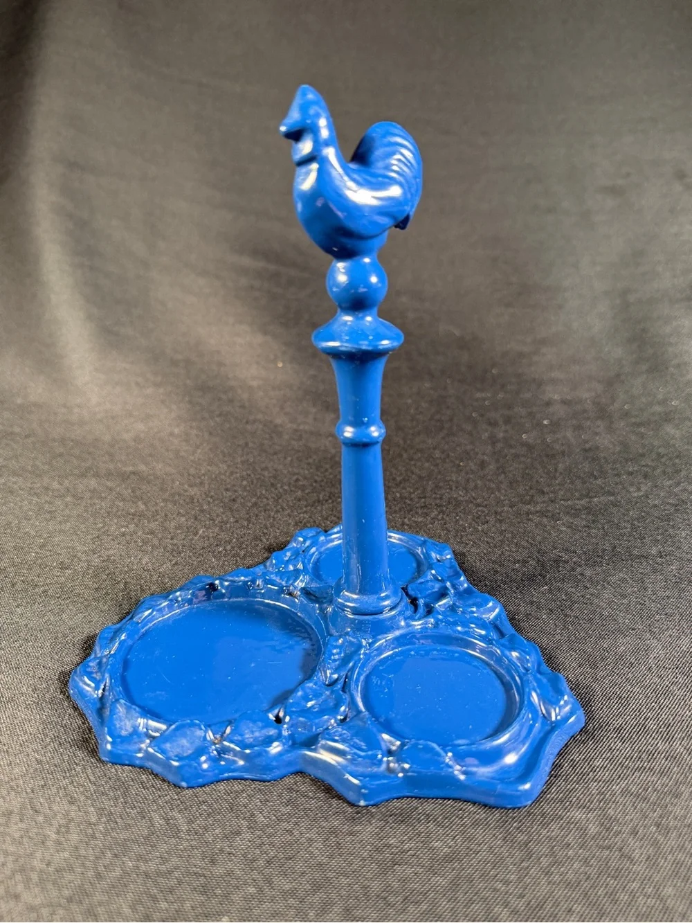 Vintage cobalt blue Cast Iron Rooster Condiment Caddy Farmhouse Kitchen server